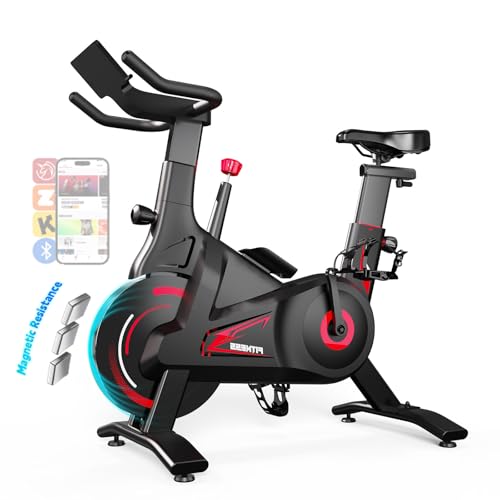 Bluearth Heimtrainer Fahrrad mit Smart App, Leise & Bequem Hometrainer Fahrrad für Cardio-Training zu Hause，Verstellbarer Widerstand und mit Immersivem Erlebnis und Live-Kursen，Schwarz