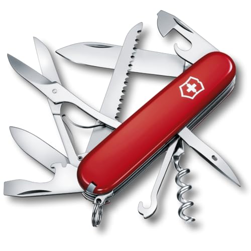 Victorinox Schweizer Taschenmesser Huntsman, Multitool, Swiss Army Knife mit 15 Funktionen, Klinge, Korkenzieher, Dosenöffner, Faltschachtel, Rot