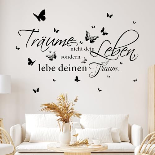 UOCAI Wandtattoo Sprüche Wandsticker Wandaufkleber Spiegel Aufkleber Spruch Sprüche und Zitate Schmetterlinge Wanddeko Aufkleber für Schlafzimmer Wohnzimmer Flur und Diele Schwarz