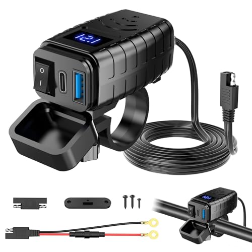 Idota Motorrad USB Steckdose Wasserdichtes mit EIN-/Ausschalter und Quick Charge Type C Multi USB Kabel Schnelltrenner Adapter für Motorrad & Wohnmobil Ladegerät