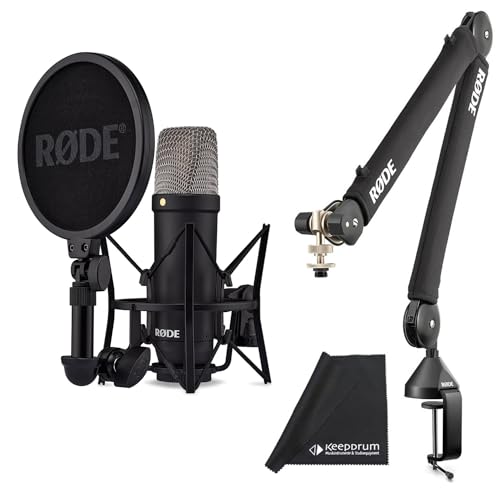 Rode NT1 Signature Black Studio-Mikrofon + PSA-1+ Gelenkarm-Stativ + keepdrum Mikrofasertuch