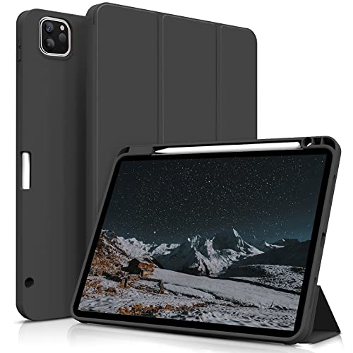 aoub Hülle für iPad Pro 11 4./ 3./ 2. Generation 2022/2021/2020, Hülle für iPad Pro 11 mit Stifthalter, Kann Pencil 2 Aufladen, Weiche Silikonhülle, Auto Schlafen/Wachen, Schwarz