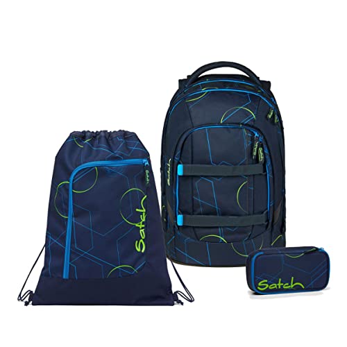 Satch Pack Schulrucksack Set 3tlg. mit Schlamperbox und Sportbeutel (Blue Tech)