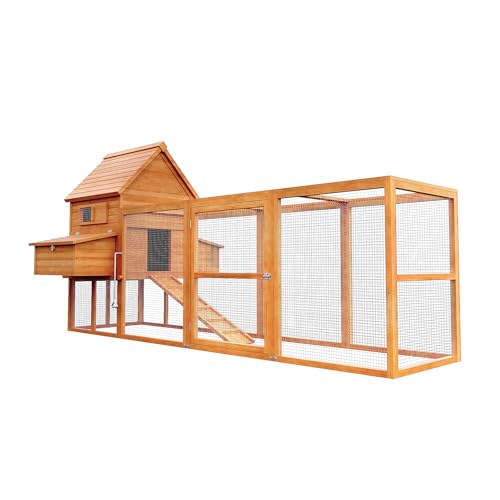 Wiltec Hühnerstall 3100 x 1500 x 1500 mm braun mit Freilauf und Nistkästen aus Holz, Hühnerhaus mit Unterschlupf, Gitter und Kotwanne verzinkt