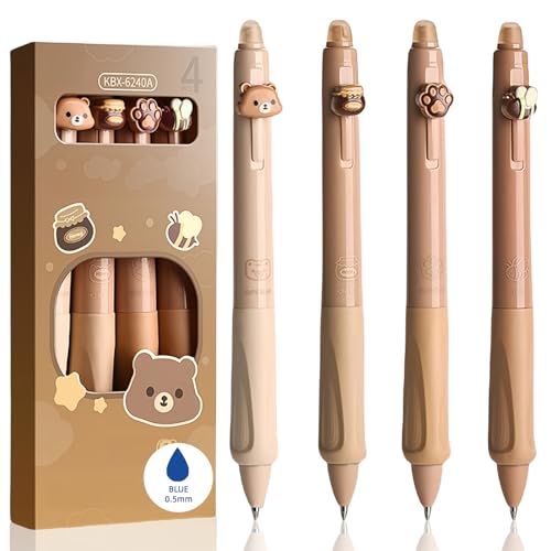 KCatsy Radierbares Kugelschreiber-Set mit 4 Tierstiften, Kugel zur Tintenvorrichtung, 0,5 mm Mine, A-Bär-Tintenfarbe: blau