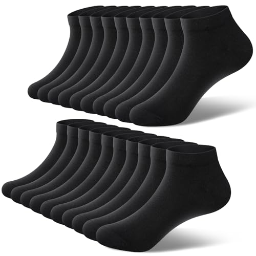 fitfets Sneaker Socken Herren Damen Baumwolle 10 Paar Sneakersocken Kurz Sneakersocken Socks Unisex Schwarz Weiß Grau,Schwarz,43-46