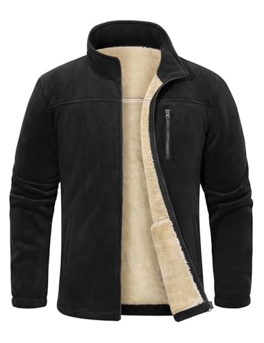 Voqeen Herren Fleecejacke Warme Winter Outdoor Strickjacke mit Reißverschluss Dicke Fleece Jacken mit Taschen Arbeitsjacke für Männer Wintermantel Stand Kragen