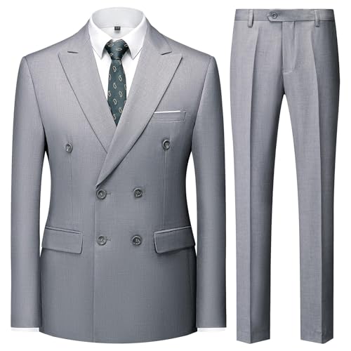 KUDMOL Herren Anzüge 2 Teilig Herrenanzüge Zwei Knöpfe für Hochzeit Herrenanzug Smoking Sakko Hose Set(Grau,XL)