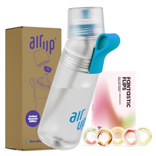 air up® Flasche Twist Pro Starter Set Original, inkl Pods in 5 Geschmacksrichtungen I 600ml Trinkflasche mit Geschmack, zuckerfrei I spülmaschinenfest & BPA frei I in Blue Splash