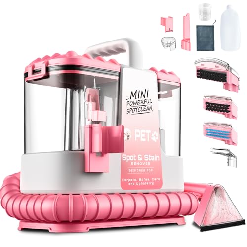 Polsterreiniger Gerät, 600W Nasssauger, 16Kpa mit 500ml Reinigungslösung & 5 Zubehörteilen, Polstermöbel, Fleckenreiniger für Teppiche, Sofas, Treppen, Autos, leichtes und kompaktes Design, Rosa