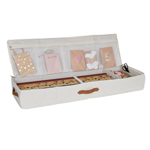 LOVE IT STORE IT Premium Geschenkpapier Organizer - Hochwertige Geschenkpapier Aufbewahrung aus Stoff - Mit Fächern für Geschenkbänder - Beige - 90x30x12 cm