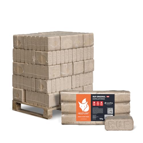 HEIZFUXX Holzbriketts RUF Original Red - Hartholzbriketts Palette 300 kg (30x10 kg) - Premium Briketts für Kamin, Heizkessel & Ofen - Hoher Heizwert, geringer Aschegehalt & maximale Energieausbeute
