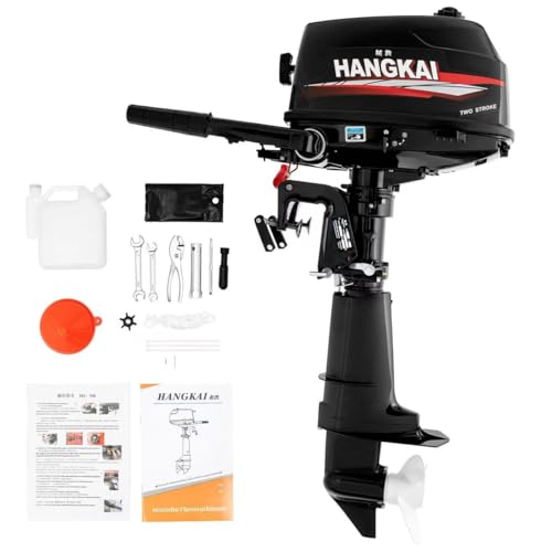 HANGKAI 6PS 2-Takt Benzinmotor Außenbordmotor, Bootsmotor mit CDI Zündung & 360° Lenkung, Manueller Start & Wasserkühlung, Heavy Duty Boot Motor für Angelboote, Schlauchboote, 102CC Hubraum
