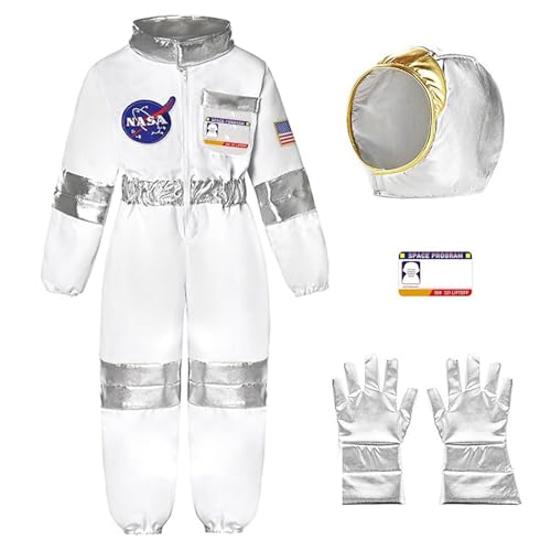Generisch Faschingskostüme Kinder,Astronaut Kostüm Kinder 3Pcs Mit Space Jumpsuit Onesie Astronauten Helm Und Handschuhe Pretend Für Jungen Mädchen Colsplay Karneval Halloween Outfit Dress Up