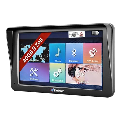Elebest City 90 TMC Navigationsgerät – 9 Zoll GPS Navi 2025 mit TMC, POI, Blitzerwarner & Kartenupdate | LKW, PKW & Wohnmobil Navigation