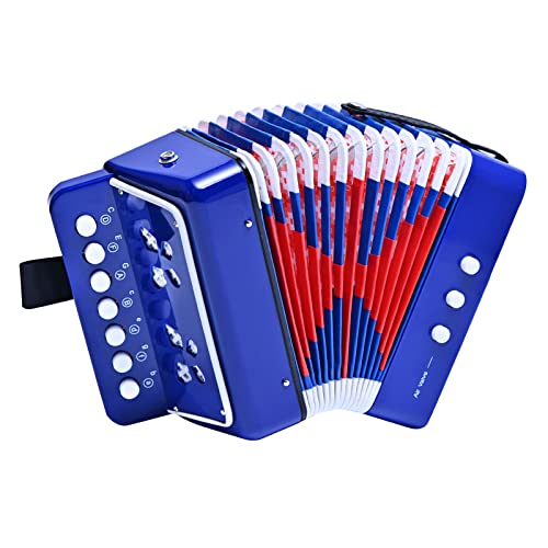 LIEKE Akkordeon 10 Tasten Knopf Accordion Ziehharmonika Musikinstrument Geschenk Spielzeug für Anfänger (Blau)