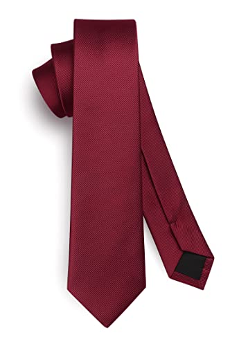 HISDERN Herren Krawatte Burgund Schmale Einfarbig Seide Krawatten für Herren Klassische Formelle Elegante Schlipse Hochzeit Party Business Krawatte 6cm