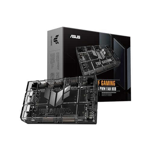 ASUS TUF Gaming ARGB PWM Lüfter Hub (6x Ports für PWM Gehäuselüfter und ARGB-Steuerung, 2x SATA-Stromanschlüsse, synchronisiert Kühlung und Lichteffekte, magnetische Befestigung, Stromanzeige)