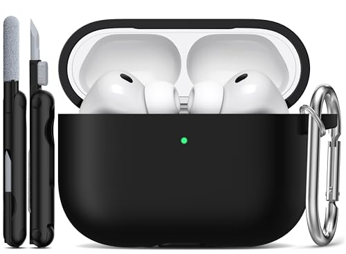 R-fun für AirPods Pro 3 Hülle (2025), Weiche Silikon Schutzhülle Cover Kompatibel mit Apple AirPods Pro 3. Generation (USB-C Kabel) für Damen Herren mit Reinigungsset und Schlüsselanhänger, Schwarz