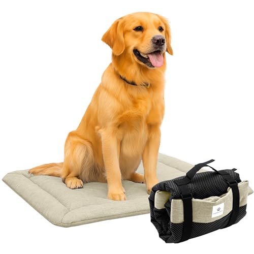 Wanderpfote Hundedecke für Unterwegs, 75 x 50cm – Waschbar, Orthopädisch, Wasserdicht – Hochwertiges Design – Hundedecke Outdoor, Hundematte Auto (Braun, Größe M)