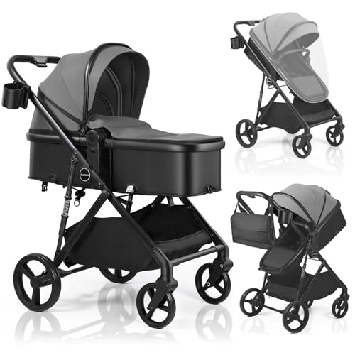 UBRAVOO 2-in-1 Kinderwagen, faltbarer Buggy mit wendbarem Sitz, Verdeck, Einkaufskorb, Getränkehalter, leichtem Kinderwagen – geeignet für Babys von 0–36 Monaten