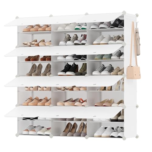 SONGMICS Schuhregal, Schuhschrank, für Garderobe und Eingangsbereich, anpassbar, 12 Fächer, für bis zu 48 Paar Schuhe, wolkenweiß LPC040W02