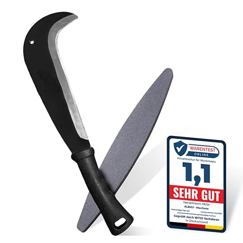 ALBAJ Schweizer Gertel - traditionelle scharfe Machete - nachhaltige Sichel 34cm- inklusive gratis Schleifstein – umweltfreundliche Handsichel