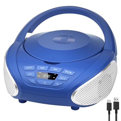 Gueray CD Player Tragbar Boombox Radio mit CD-Player CD Spieler mit Lautsprecher Display Unterstützung UKW-Radio Memory-Funktion PROG-Wiedergabe AUX-Wiedergabe Blau