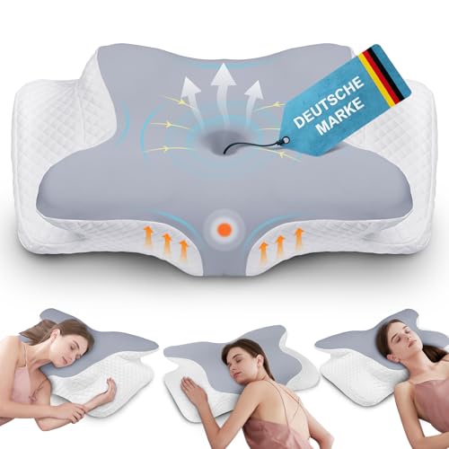 botatio Memory Foam Kissen Ergonomisches Nackenkissen Kopfkissen, Memory Foam Pillow Kopfkissen für Seiten, Orthopädisches Kissen Rücken & Bauchschläfer zur Verbesserung 62x41x13/11 cm, Grau-Weiß