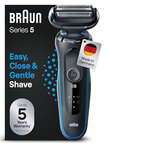 Braun Series 5 Rasierer Herren Elektrisch, Elektrorasierer mit 50 Min. Akku und EasyClean, Rasierapparat, Trockenrasierer, Wet & Dry, Wasserdicht, Made in Germany, 51-B1000s, Blau