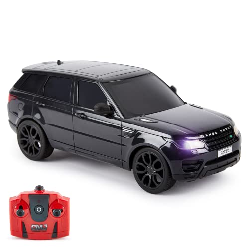 CMJ RC CARS Range Rover Sport Offiziell Lizenziertes ferngesteuertes Auto 1:24 mit funktionierenden LED-Lichtern, funkgesteuerter Supersportwagen (Schwarz)