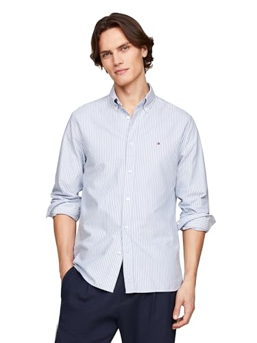Tommy Hilfiger Langärmeliges Oxford-Hemd, Normale Passform, Herrenhemden, Button-Down-Shirts, auch erhältlich in Big und Tall, Shirt blau/weiß, L