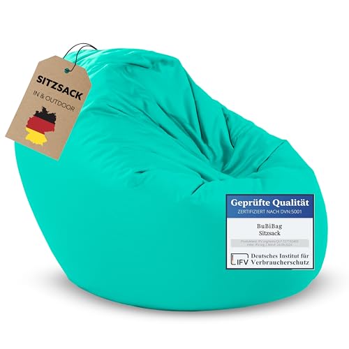 BuBiBag 2in1 Sitzsack L - XXL mit Füllung für Kinder & Erwachsene, Gaming Beanbag & Bodenkissen für Indoor & Outdoor Sessel Pflegeleicht & Wasserabweisend M BIS 6 Jahre (Ø 85 cm Türkis)