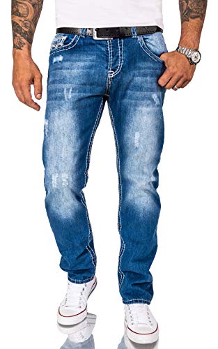Rock Creek Herren Jeans Hose Comfort Fit Dicke Nähte Jeans Herrenjeans Herrenhose Denim Stonewashed Basic Weites Bein Raw RC-2268 Blau W33 L32