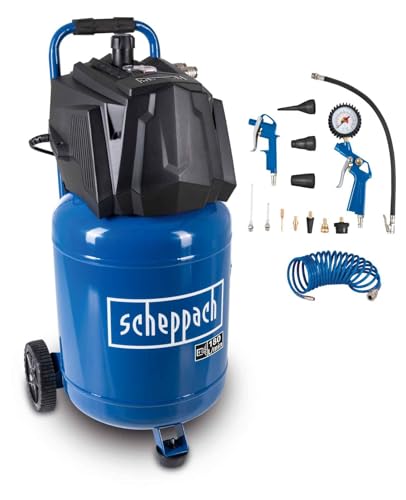 Scheppach Druckluft Kompressor stehend HC35V | 10bar Druck | 30L Kessel | 230V / 1500W | Ansaugleistung 180 l/min | ölfrei & wartungsarm | Druckminderer & 2 Kupplungen | inkl. 14-tlg. Zubehörset