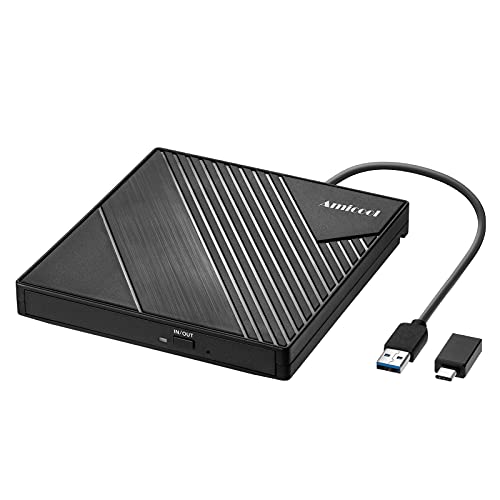 Amicool Externes DVD Laufwerk Extern USB 3.0 USB C CD Laufwerk für Laptop Desktop PC MacBook Externer DVD Brenner Windows 7/8.1/10/11 Linux Mac OS CD/DVD Reader Tragbar +/-RW ROM Optisches Drive
