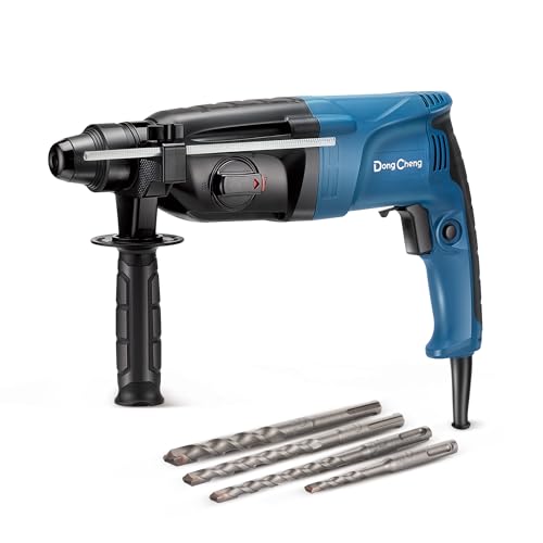 DongCheng Bohrhammer 800W, Schlagenergie 2.8 J, Leerlaufdrehzahl 0-1200U/min, mit 4 Drill Bit SDS plus, Bohren bis 26mm, 4 in 1 Bohrmaschine, Abbruchhammer, Anti-Vibrationsgriff