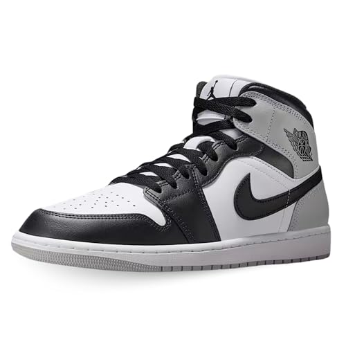 Air Jordan 1 Mid White/Black-Light Smoke Grey, Weiß/Hellrauchgrau/Schwarz, 12