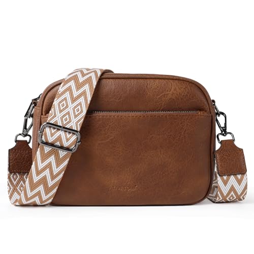 TANTOMI Umhängetasche Damen, Multifunktional mit Fach Crossbody Bag, Kleine Handtaschen Damen Handytasche Moderne Taschen mit Breitem Schultergurt, Braun