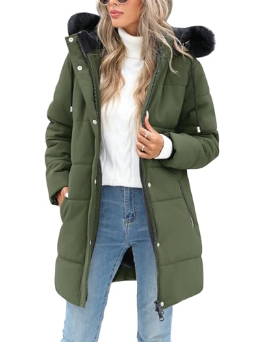 RITOSTA Damen Wintermantel Lang Steppmantel mit Kapuze Winterjacke Warm Parka Damen-Jacken Puffer Mantel Winter Hooded Jacket Kapuzenjacke Winterparka mit Taschen