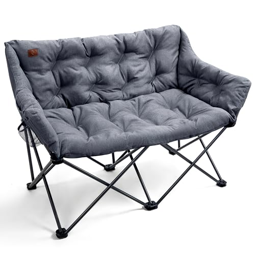 EVER ADVANCED Campingsofa 2 Personen, Campingstuhl Faltbar 2 Sitzer, Faltsofa 320KG Belastbar, Luxus Klappstuhl XXL Extra Lang, Dick Gepolstert Hohe Lehne für Outdoor Garten Balkon Indoor, Grau