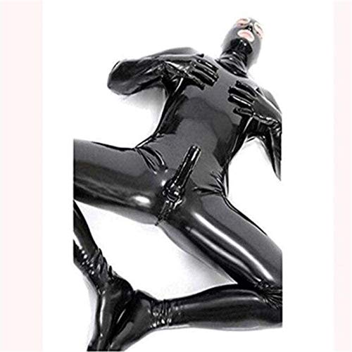 SMGZC Herren glänzende Lack Schwarz Leder Katzenanzug Ganzkörper Männer Sexy Latex Enger Reißverschluss Jumpsuit Gummi Kleidung (M)