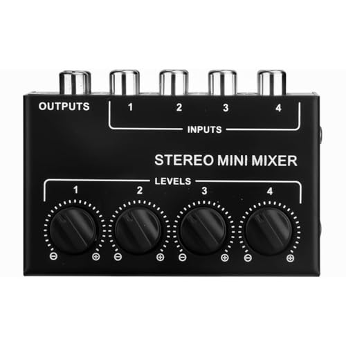 Tiardey 4-Kanal-Stereo-Audio-Mixer, unterstützt RCA-Eingang und -Ausgang, Mini-Passiv-Stereo-Mixer mit separaten Lautstärkereglern