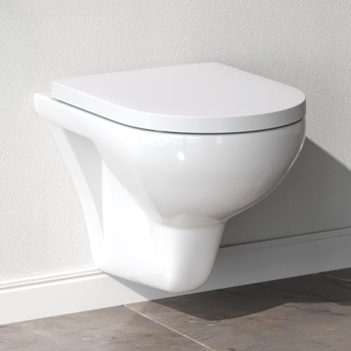 AM.PM Hit – Hänge WC, Wand WC spülrandlos, Toiletten Keramik mit Absenkautomatik, Hänge Toilette FlashClean, Toilettenschüssel, Weiß, 50 cm lang