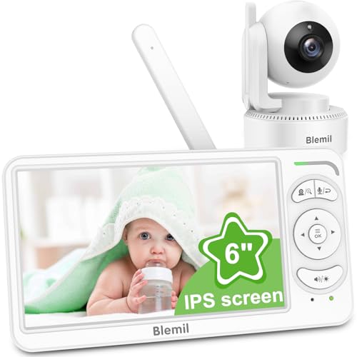Blemil Babyphone mit Kamera,6 Zoll IPS Display Babyphone ohne WLAN, 4000 mAh Akku, ECO-Modus, Auto-Nachtsicht, 2-Wege-Audio, 300 m Reichweite(Idealzustand),Weinen-Erkennung