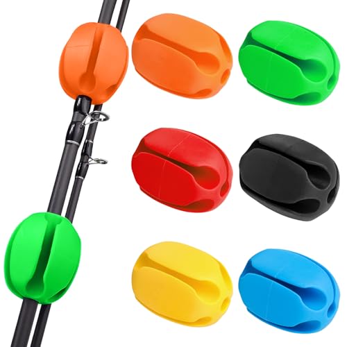 Encuryna 6 Stück Angelrute Befestigung Silikon Feste Kugel, Angelrute Krawattenhalter, Rutenhalter, Angel Zubehör, Hochelastischer Angelruten-Bündelhalter, Wiederverwendbare Angelwerkzeu