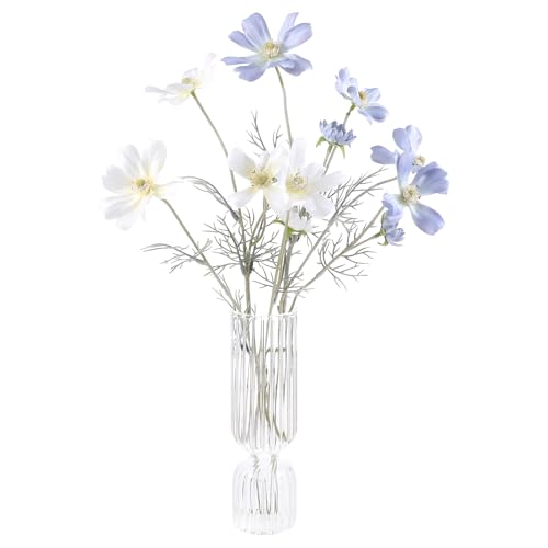 Künstliche Kunstblumen, 2 Stück Kosmos Pflanzen, Künstliche Blumen für Drinnen und Draußen, Stoffblumen Dekoration und Kunsthandwerk für Hochzeit, Bankett, Blumenparty, Zuhause, Hotel(Milchweiß + Grau