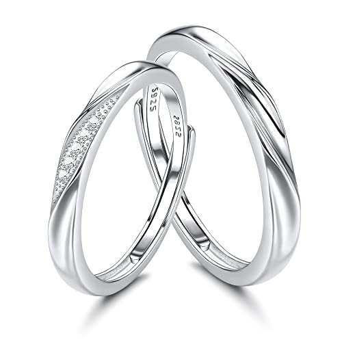 KALVICA 2 Pieces 925 Sterling Silver Ringe für Couple Damen Herren Verlobungsring Set Trauringe Paare Freundschaftsringe Verstellbarer Ring für Geburtstag Valentinstag Jubiläum