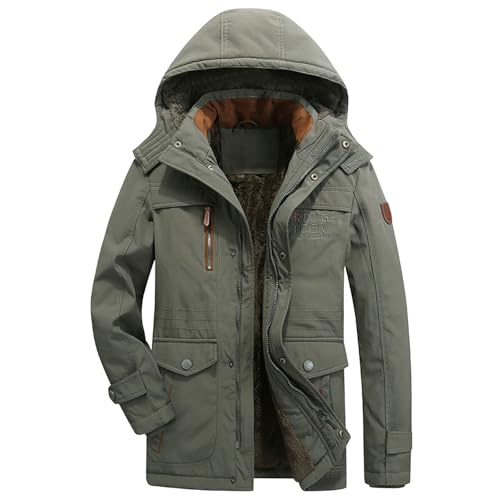 Parker Jacken Herren Militär Winter Bundeswehr Gefüttert - mit Futter und Abnehmbarer Kapuze Armee Jacke Winterjacke Teddyfutter Winterparka Herrenjacke Winddicht Wintermantel