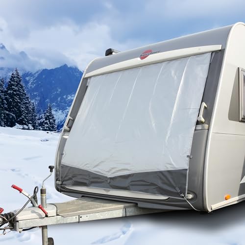 your GEAR Wohnwagen Abdeckung Winterfest – Thermo Bugschutzplane mit Aluminium, Caravan Schutzdach, wasserdichte Abdeckplane für Front und Heck, UV & Hagelschutz 200x160cm - grau